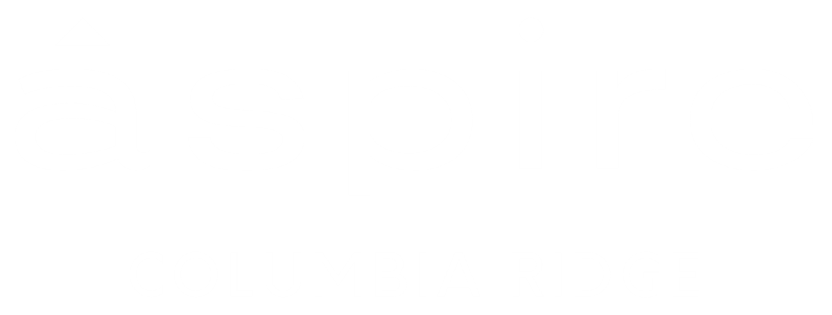 A black and white image with the word "aspire" in large letters and "Columbia Ridge" in smaller letters below it.